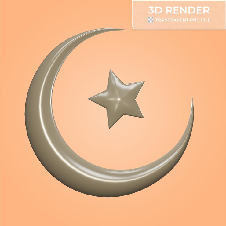 PSD islamic crescent moon and star 3d render