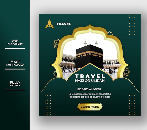 Islámica umrah y hajj tour y plantilla de banner de viaje