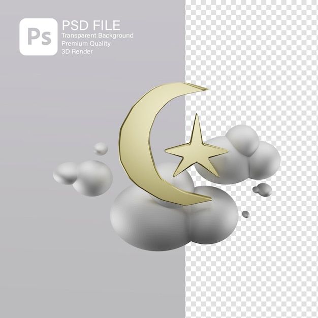 Islamische 3D-Ikone mit Wolken für Social Media Post 3D-Rendering