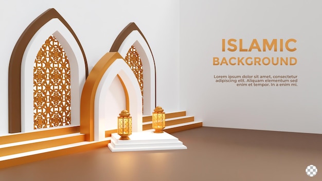 Islamische 3D-Podestdekoration in weißgoldener Hintergrundfarbe