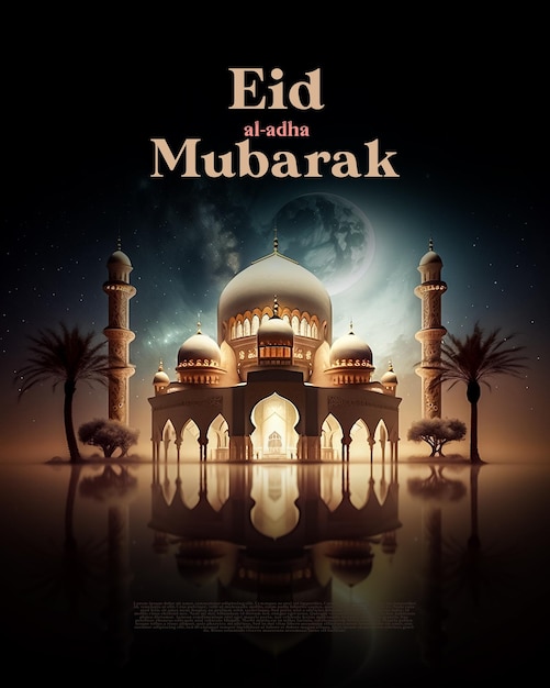 Islamische grüße eid al adha mubarak social-media-beitrag generative ki im 3d-cartoon-stil