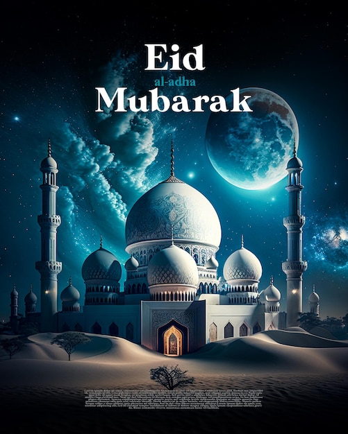 Islamische grüße eid al adha mubarak social-media-beitrag generative ki im 3d-cartoon-stil