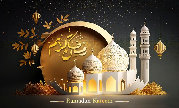 PSD islamische grüße ramadan kareem karte design hintergrund mit schönem gold