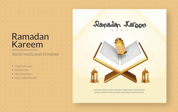 Islamische ramadan kareem 3d-social-media-beitragsvorlage