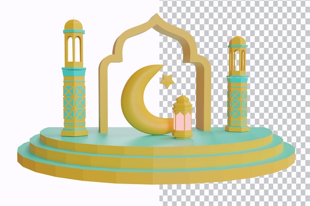 Islamische ramadan kareem illustration 3d render podium