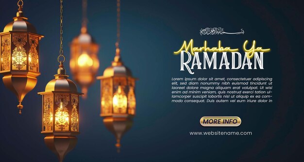 Islamische Ramadan Kareem Vorlage Design mit 3D-realistischen goldenen Laterne auf blauem Hintergrund