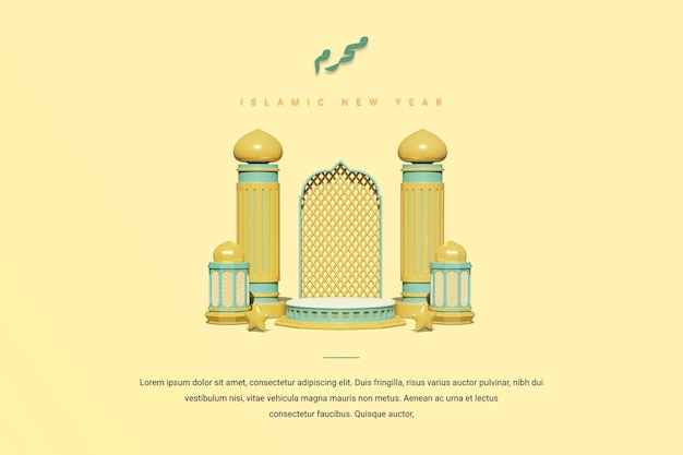 Islamischer Neujahrshintergrund mit 3D-Podium
