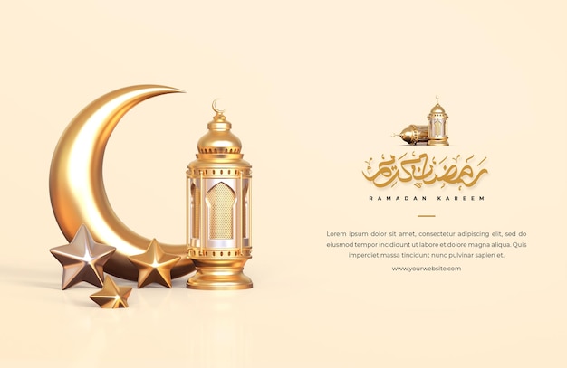 Islamischer ramadan-grußhintergrund mit halbmond und sternen der arabischen laterne 3d