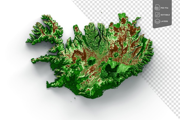 Islandia Mapa topográfico 3d mapa realista Color 3d ilustración