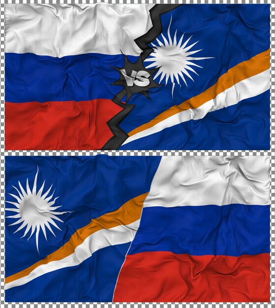 Islas Marshall contra Rusia Media bandera combinada con textura 3D de la tela