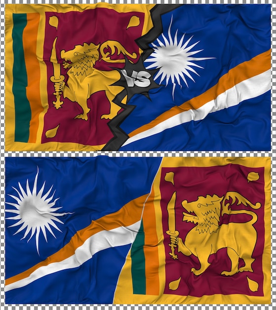 Islas Marshall contra Sri Lanka Media bandera combinada con textura 3D de la tela