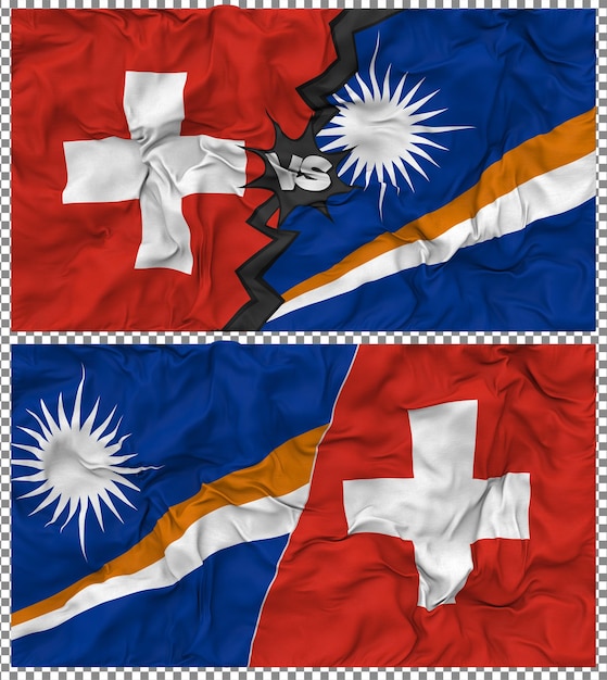 Islas Marshall contra Suiza Media bandera combinada con textura 3D de la tela
