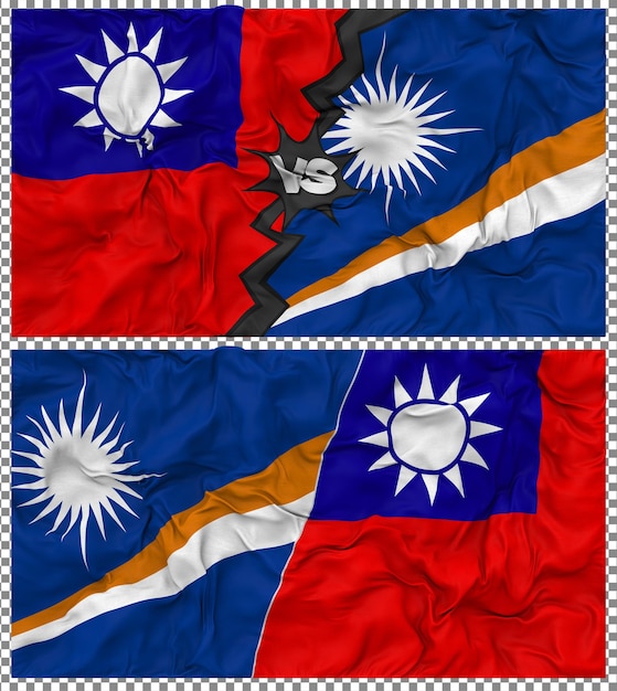 Islas Marshall contra Taiwán Media bandera combinada con textura 3D de la tela
