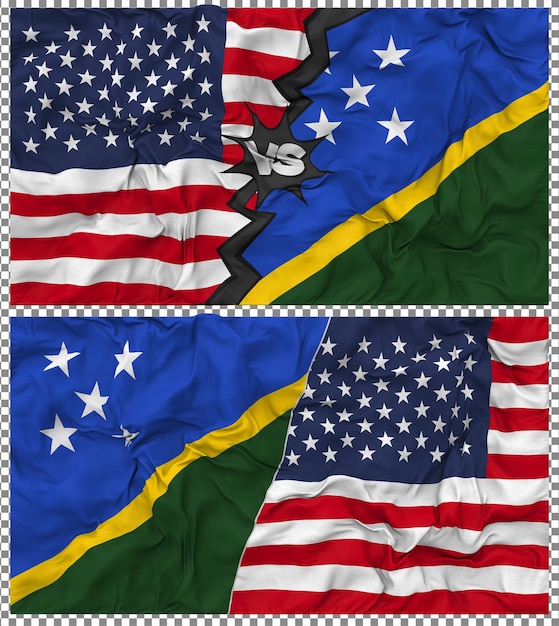 Islas Salomón contra Estados Unidos Media bandera combinada Textura de la tela 3D