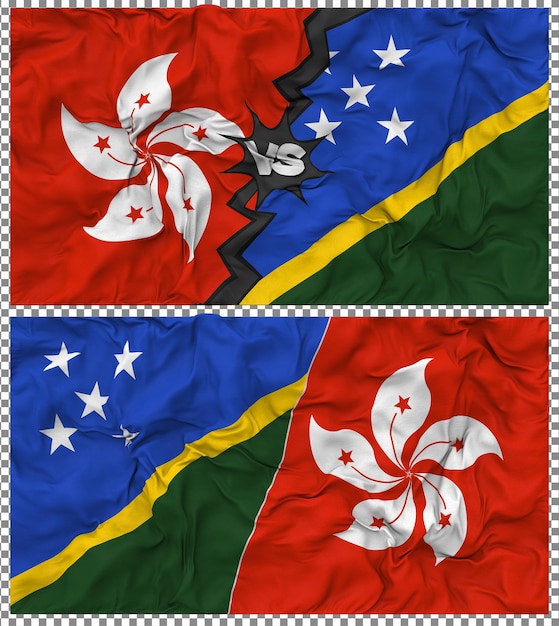 Islas Salomón contra Hong Kong Media bandera combinada con textura en 3D