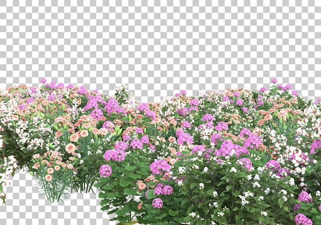Isola di erba con fiori su sfondo trasparente 3d rendering illustrazione