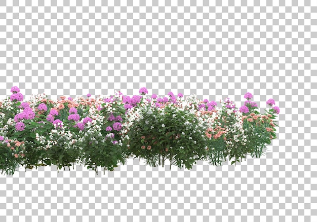 Isola di erba con fiori su sfondo trasparente 3d rendering illustrazione