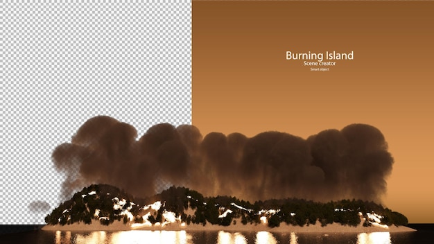 isola in fiamme di notte