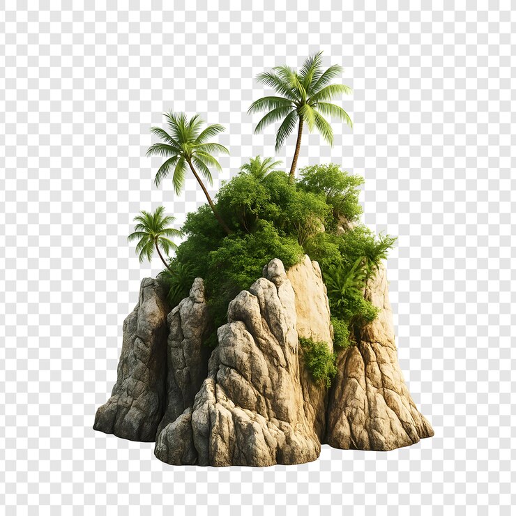 Isola tropicale rocciosa con palme