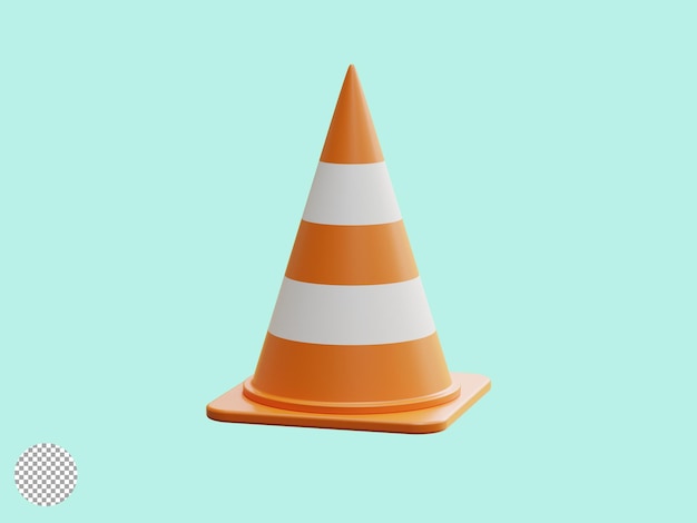 Isolado de cone de aviso de tráfego laranja realista para atenção de manutenção em construção e conceito de transporte por ilustração de renderização 3d