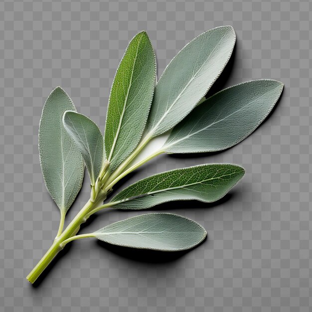 Isolado de hoja de salvia una hoja de color gris plateado con una hoja de decoración PNG PSD velvety Tex Ph transparente