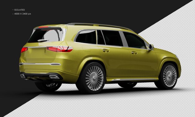 PSD isolado motor turbo amarillo metálico realista último suv de lujo desde la vista trasera derecha