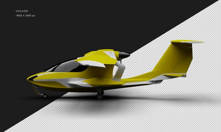 PSD isolado realista amarelo fosco anfíbio avião esportivo leve da vista lateral esquerda