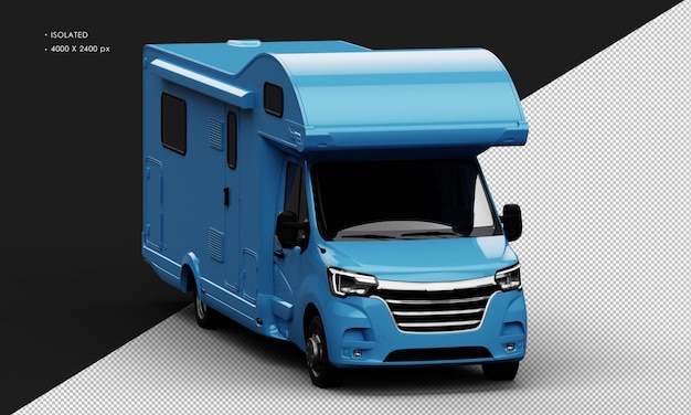 Isolado Realista Azul Brilhante Carro Van Campista de Viagem da Vista do Ângulo Frontal Direito