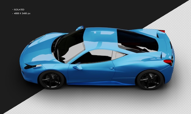 Isolado realista azul metálico meio motor dianteiro coupe super car do topo à esquerda
