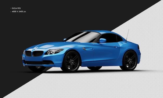 Isolado Realista Brilhante Azul Metálico Elegante Super Sport City Car da Vista Frontal Esquerda