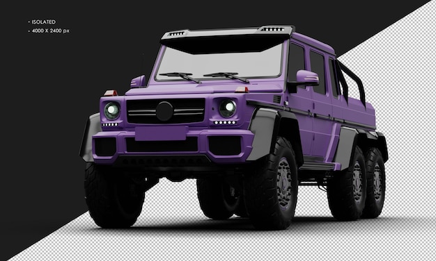 Isolado realista mate púrpura exclusiva de seis ruedas de tracción suv de lujo desde el ángulo delantero izquierdo
