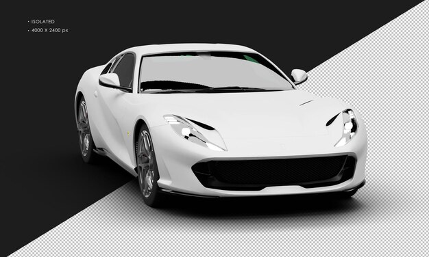 Isolado realista matte white mid engine grand tourer super car do ângulo dianteiro direito