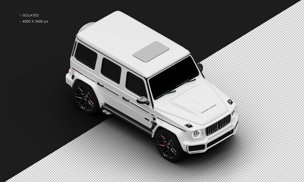 PSD isolado realista matte white turbo motor mid size luxury suv car do topo à direita vista da frente