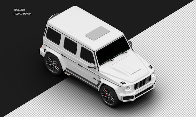 PSD isolado realista matte white twin turbo four wheel drive luxury suv car da parte superior direita da frente