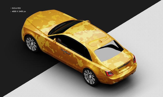 Isolado realista metálico amarillo camuflaje exclusivo sedán de lujo de la ciudad de la parte superior izquierda trasera