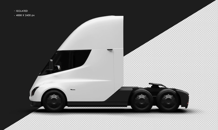 PSD isolado realista metálico branco totalmente elétrico semi caminhão de carro do lado esquerdo