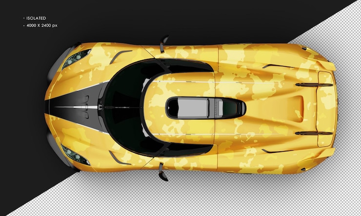 PSD isolado realista metálico camuflagem amarelo sport touring híbrido carro esportivo
