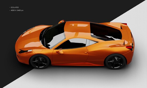 PSD isolado realista metálico laranja meio motor dianteiro coupe super car do topo à esquerda vista