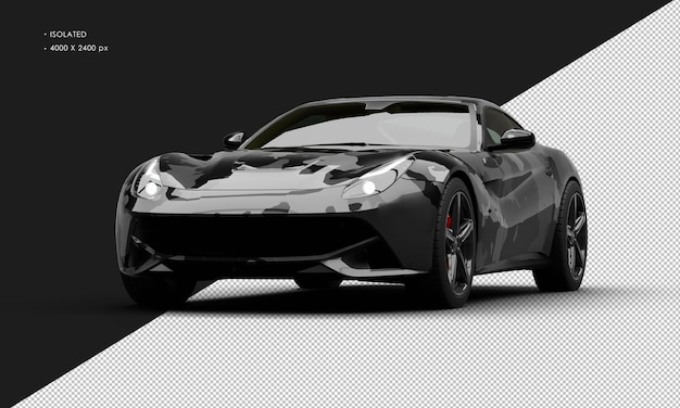 Isolado Realista Metálico Negro Camuflagem Moderno Desporto Cidade Sedan Super Car Angulo dianteiro esquerdo