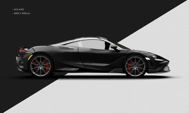 PSD isolado realista metálico negro turbo motor longtail hyper sport car do lado direito