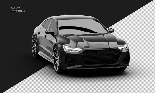 PSD isolado realista metálico preto luxo sedan super carro esportivo da vista de ângulo frontal direito