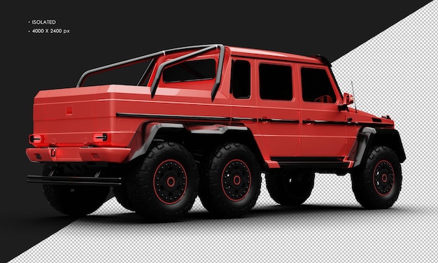 Isolado realista metálico vermelho exclusivo six wheel drive luxury suv da direita para trás