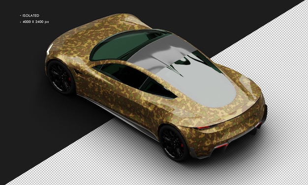 Isolado realista naturaleza metálica camuflaje de suelo coche ejecutivo eléctrico desde la parte superior izquierda vista trasera