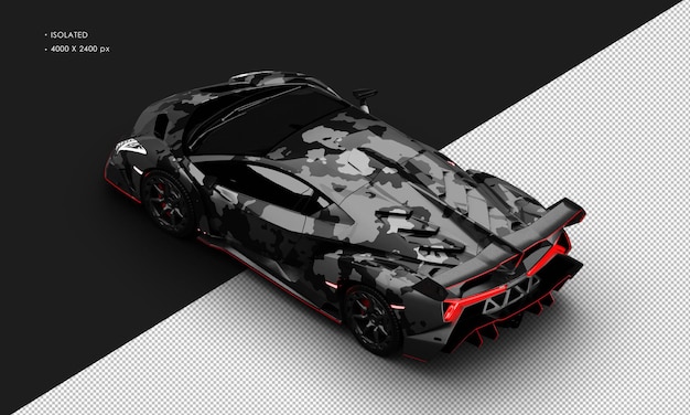 Isolado Realista Negro Camuflaje Roadster Coche deportivo en la parte superior izquierda trasera