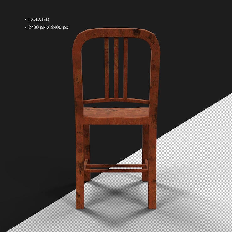 PSD isolado realista pesado enferrujado simples cadeira de metal windsor vista traseira