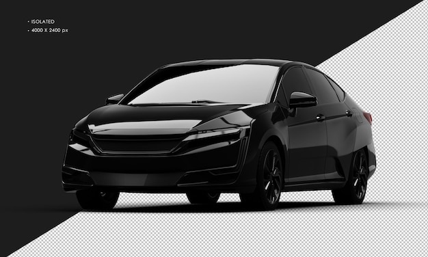 Isolado Realista Preto Brilhante Esporte Elegante Carro Sedan de Vista de Ângulo Frontal Esquerdo