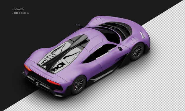 PSD isolado realista púrpura mate excusivo limitado coche deportivo híbrido desde la parte superior derecha vista trasera
