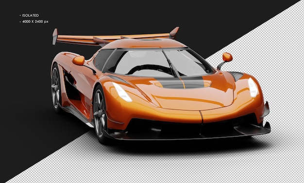 Isolado realistic metallic orange limited mid engine hyper sport car from right front angle view