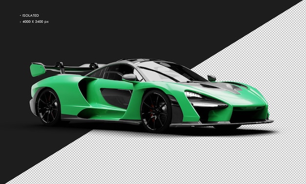 PSD isolado realistic shiny green limited mid engined sport hyper car from right front view
