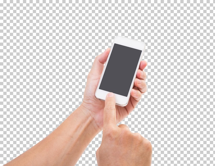 PSD isolado con el teléfono móvil en la mano